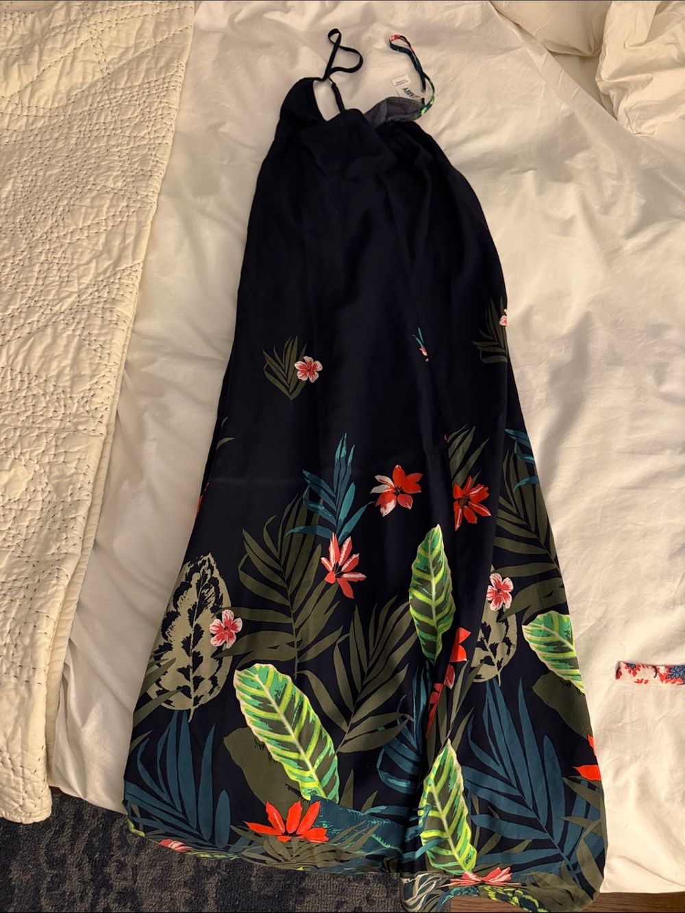 Old Navy Black Maxi Skirt with Tropical Floral Print